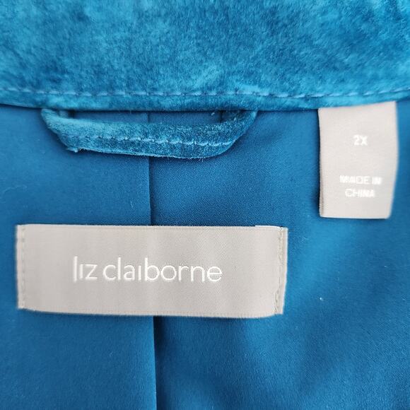 Liz Claiborne Suede Jacket – Teal Blue Plus Size with Flap Pockets - Picture 4 of 8